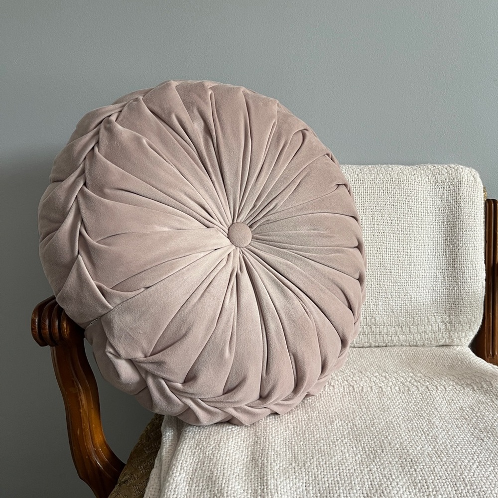 Velvet Blush Pink Pleated Round Pillow